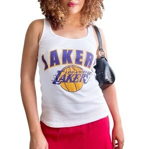 Line LA Lakers Vintage Y2K Retro Blokecore Cotton Ribbed Scoop Neck Tank Top